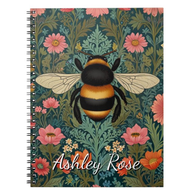 Caderno Espiral Elegantes flores boho retro de abelha primavera  (Frente)