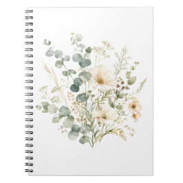 Caderno Espiral Elegantes Flores Silvestres & Eucalipto em Aquarel
