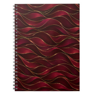 Caderno Espiral Elegantes Ondas de Mármore Vermelho Borgonha com A