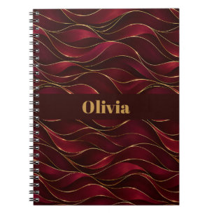 Caderno Espiral Elegantes Ondas de Mármore Vermelho Borgonha com A