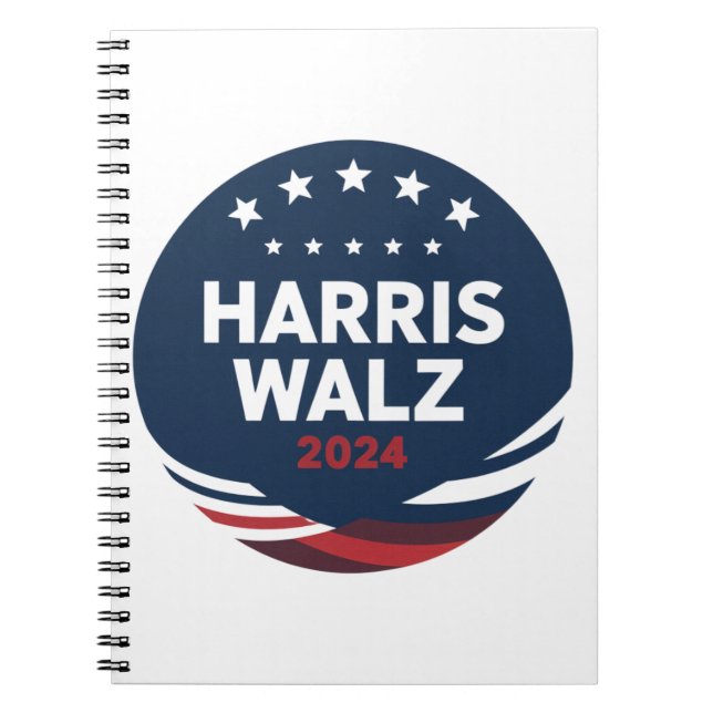 Caderno Espiral Eleição do Botão Retro para Democratas Harris Walt (Frente)