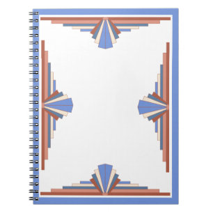 Caderno Espiral Elementos de decoração de arte em ouro e azul ro