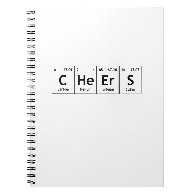 Caderno Espiral Elementos de palavras da mesa periódica da química (Frente)