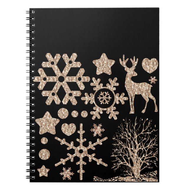 Caderno Espiral Elementos de sequências de brilho de natal estrela (Frente)