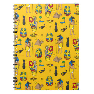 Caderno Espiral Elementos egípcios, Anubis, padrão das pirâmides.