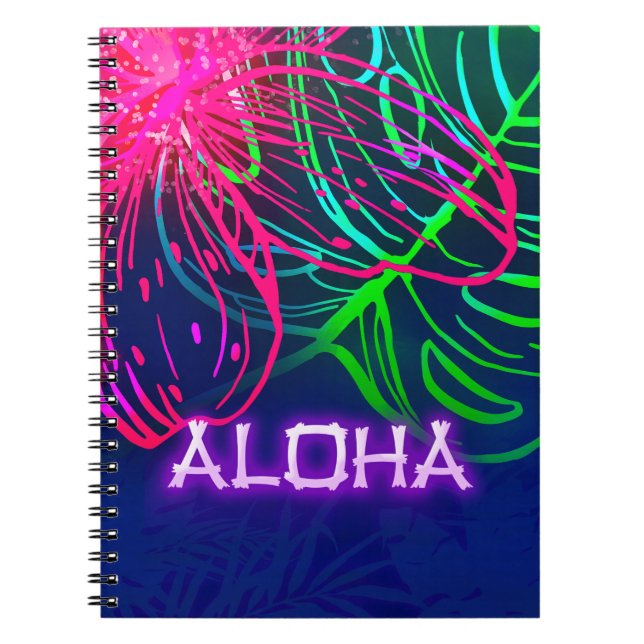 Caderno Espiral Elétrica Luau Tropical Neon Aloha Paradise (Frente)
