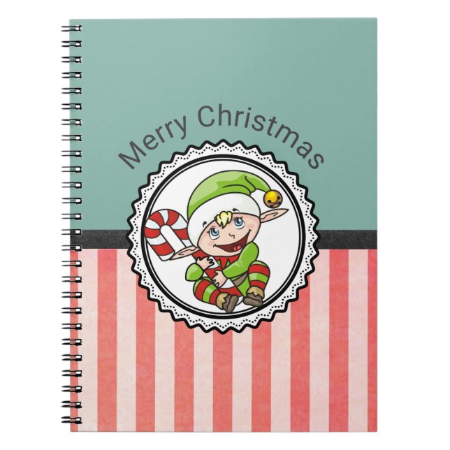 Caderno Espiral Elf Feriado Bonito com Candy Cane Feliz Natal (Frente)
