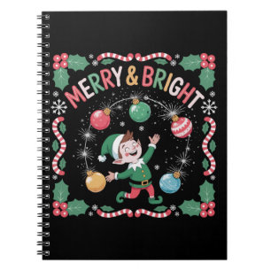 Caderno Espiral Elfo de Natal Alegre e Radiante   Férias Divertida