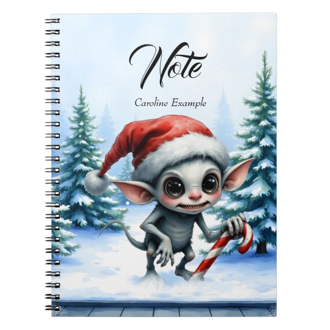 Caderno Espiral Elfo de Natal com Candy Cane. (Frente)