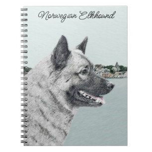 Caderno Espiral Elkhound norueguês na pintura da vila - Arte canin