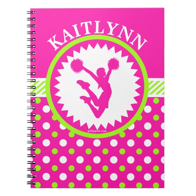 Caderno Espiral Elogio Monogrammed/bolinhas cor-de-rosa e verdes (Frente)