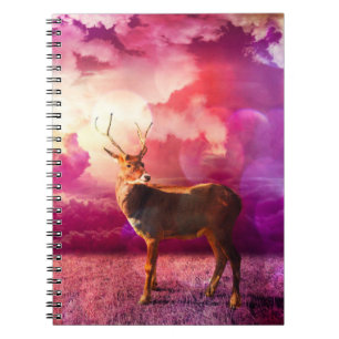 Caderno Espiral Embalagem de Veado Branco em nuvens cor-de-rosa