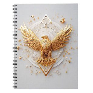Caderno Espiral Emblema de Águia Dourada com Estrelas Decorativas