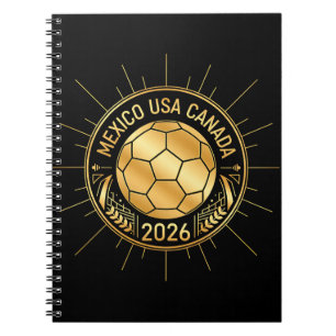 Caderno Espiral Emblema de Futebol Dourado 2026 México EUA Canad