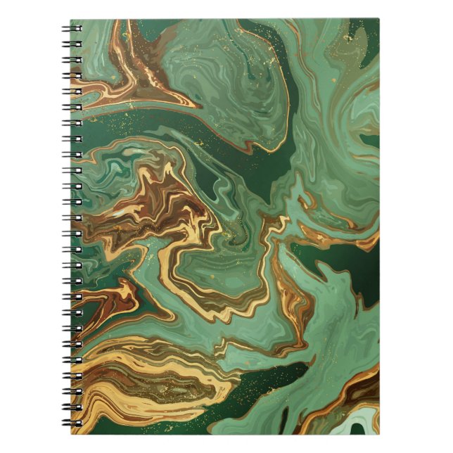 Caderno Espiral Emerald Elegance: Dourado Luxo Marble (Frente)