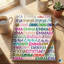 Caderno Espiral Emma Personalized Name Colorful Typography Pattern