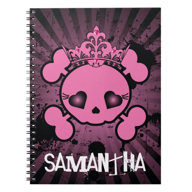 Caderno Espiral EMO Pink Skull Crossbones Girly Spiral Notebook (Frente)