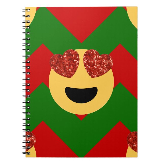 Caderno Espiral emoji do coração de natal (Frente)