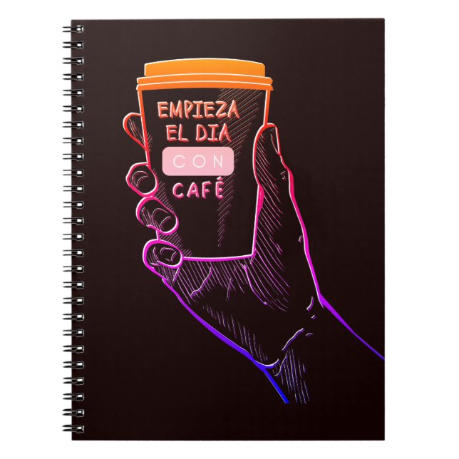 Caderno Espiral Empezando el día con café, em café no trabajo (Frente)