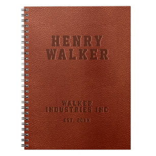 Caderno Espiral Empresa Emboscada Castanho Personalizado Couro Veg