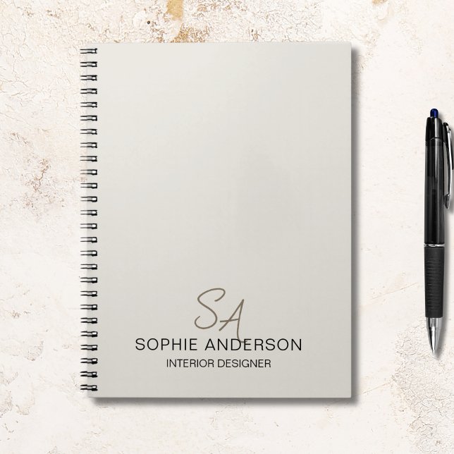 Caderno Espiral Empresa Profissional de Monograma Personalizado Mo (Modern Custom Monogram Professional Business Notebook)