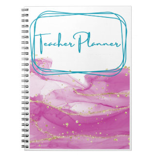 Caderno Espiral Encadernador de Professores Rosa e Dourado