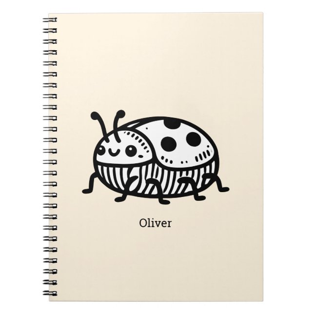 Caderno Espiral Encantadora Ilustração do Besouro Desenhado à Mão (Frente)