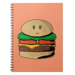 Caderno Espiral Encantável Burger Hamburger Kawaii