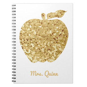 Caderno Espiral Encanto Dourado personalizado de Apple do Sequin