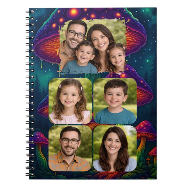 Caderno Espiral Enchanted Forest Mushroom Family Collage (Frente)