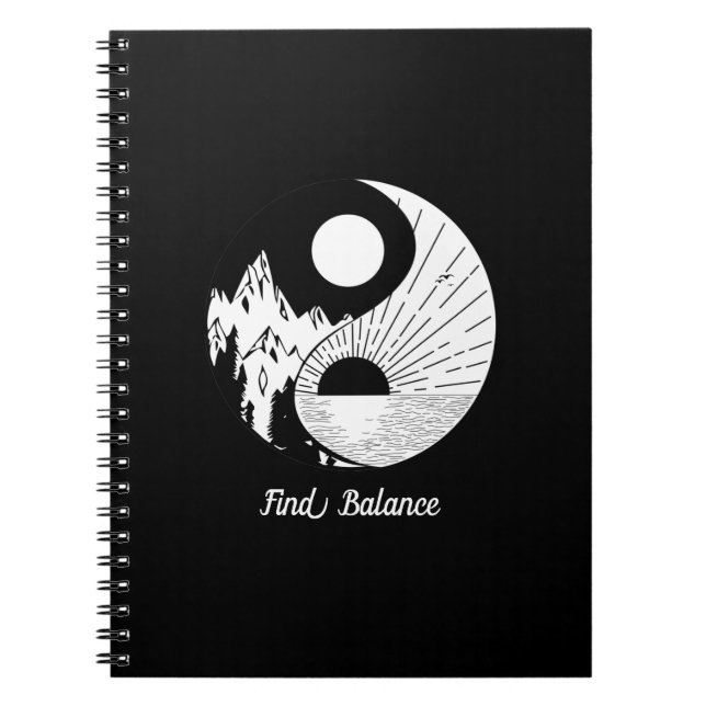 Caderno Espiral Encontre o saldo Zen Yin Yang Black White (Frente)