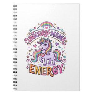 Caderno Espiral Energia da Mamãe Unicórnio Colorido Design Zazzle_