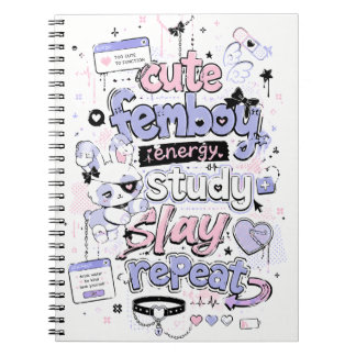Caderno Espiral Energia Fofa de Femboy Estudar Derrotar Repetir Pa
