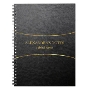 Caderno Espiral Ênfase dourada de textura preta de couro