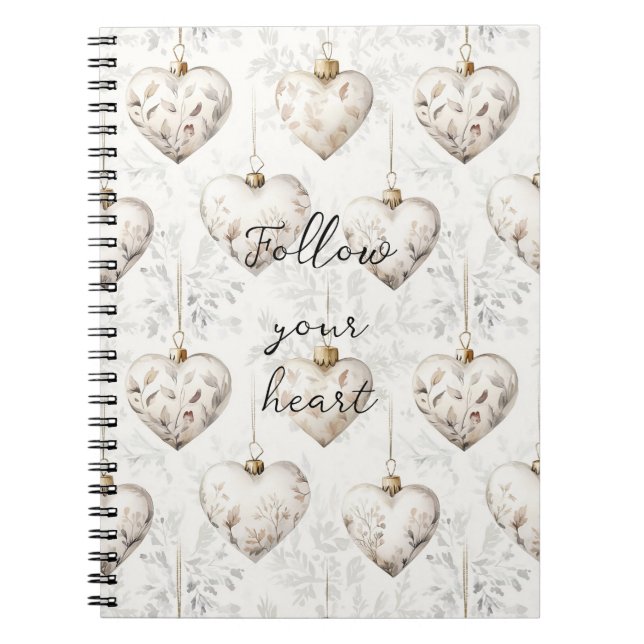 Caderno Espiral Enfeites Corações Cinza Creme Chic   (Frente)