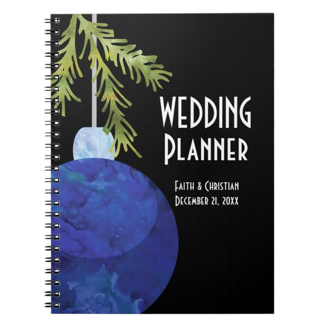Caderno Espiral Enfeites de natal Azul, Planner de Casamento (Frente)