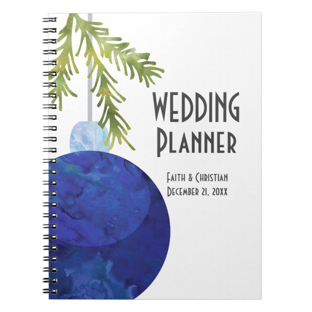 Caderno Espiral Enfeites de natal Azul, Planner de Casamento (Frente)