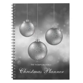 Caderno Espiral Enfeites de Natal Cinza Prata com Texto Personaliz