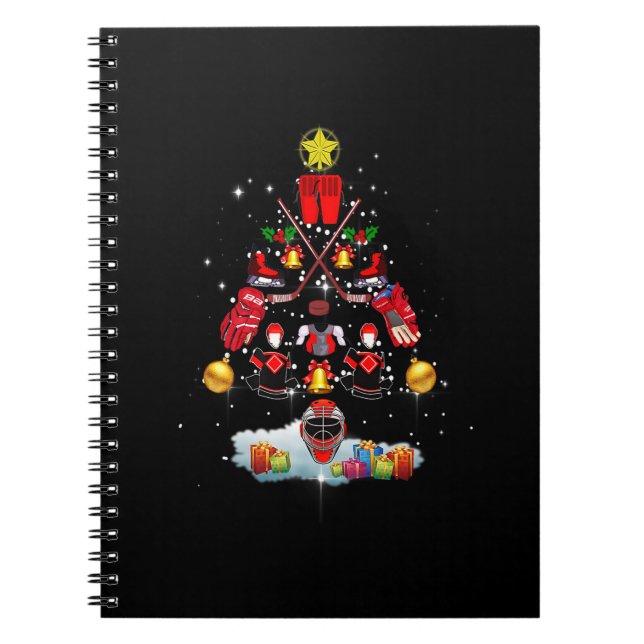 Caderno Espiral Enfeites de natal De Hóquei No Gelo Árvore Engraça (Frente)