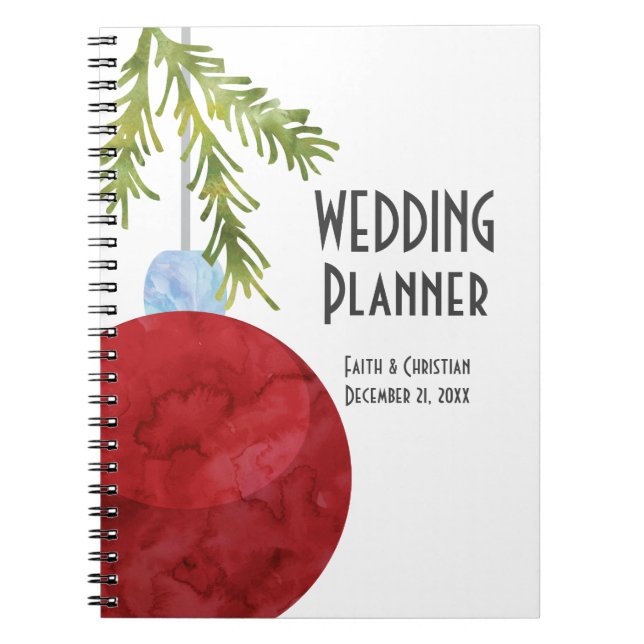 Caderno Espiral Enfeites de natal Vermelho, Planner de Casamento (Frente)