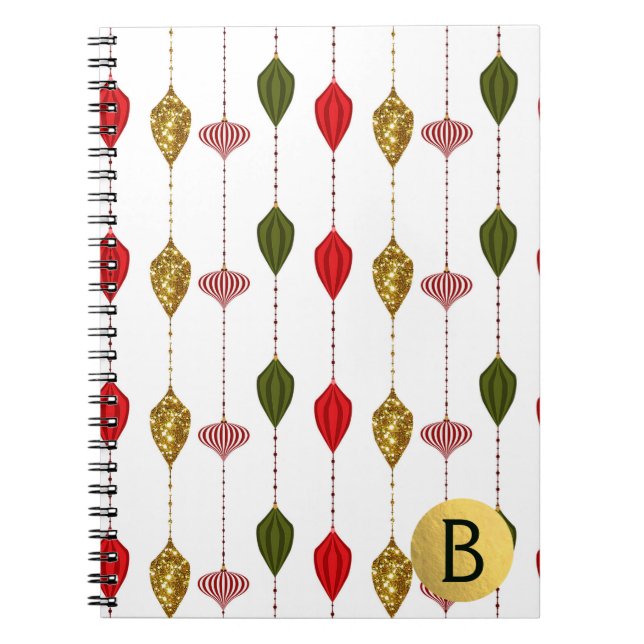 Caderno Espiral Enfeites de Natal Vintage Glam Moderno (Frente)