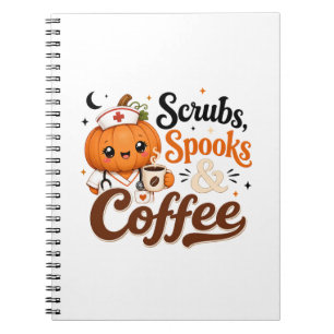 Caderno Espiral Enfermeira Abóbora Scrubs Assusta Café de Hallowee