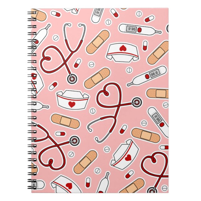 Caderno Espiral Enfermeira Amor Fundo Rosa-Impressão (Frente)