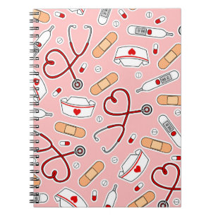 Caderno Espiral Enfermeira Com Impressão cor-de-rosa