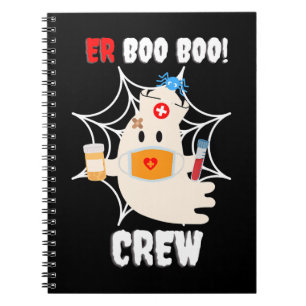 Caderno Espiral Enfermeira da tripulação do Halloween Cute Ghost