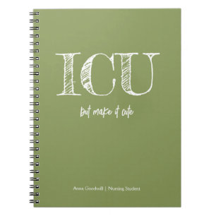 Caderno Espiral Enfermeira de UTI Minimalista Moderno Verde Musgo