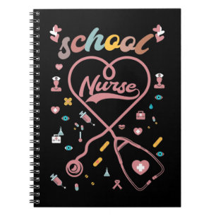 Caderno Espiral Enfermeira escolar Stethoscope Coração Médica