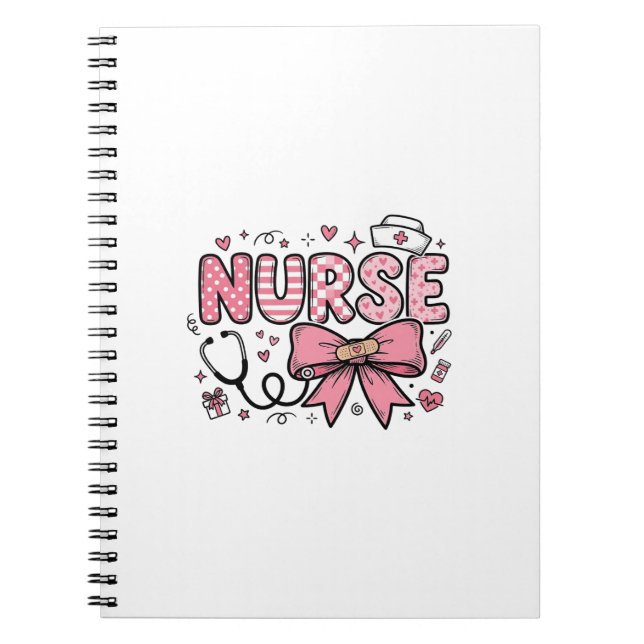 Caderno Espiral Enfermeira Fofa Laço Coração Camisa Vector Design_ (Frente)