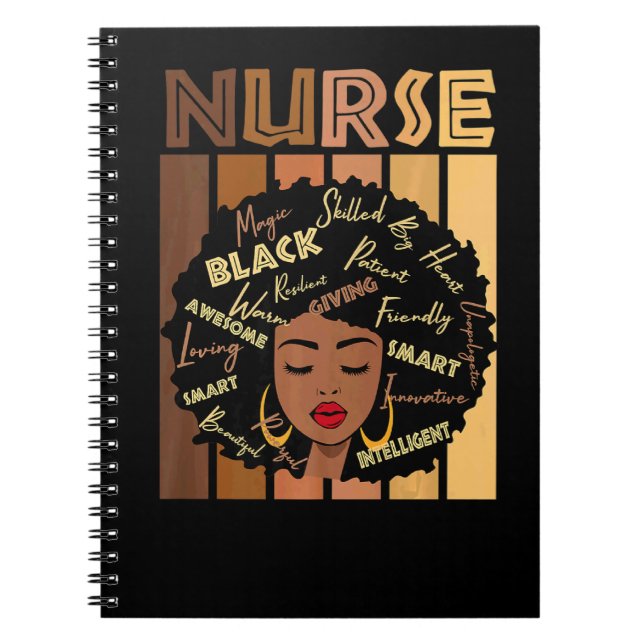 Caderno Espiral Enfermeira Forte Preta Afro Amor Melanina Ameri (Frente)