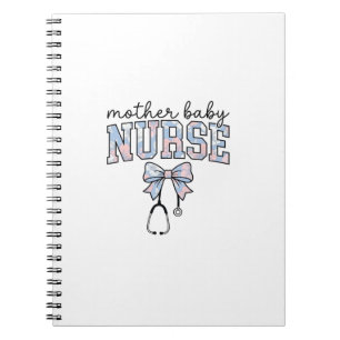 Caderno Espiral Enfermeira Mãe Bebê Camisa com Laço Floral Design_